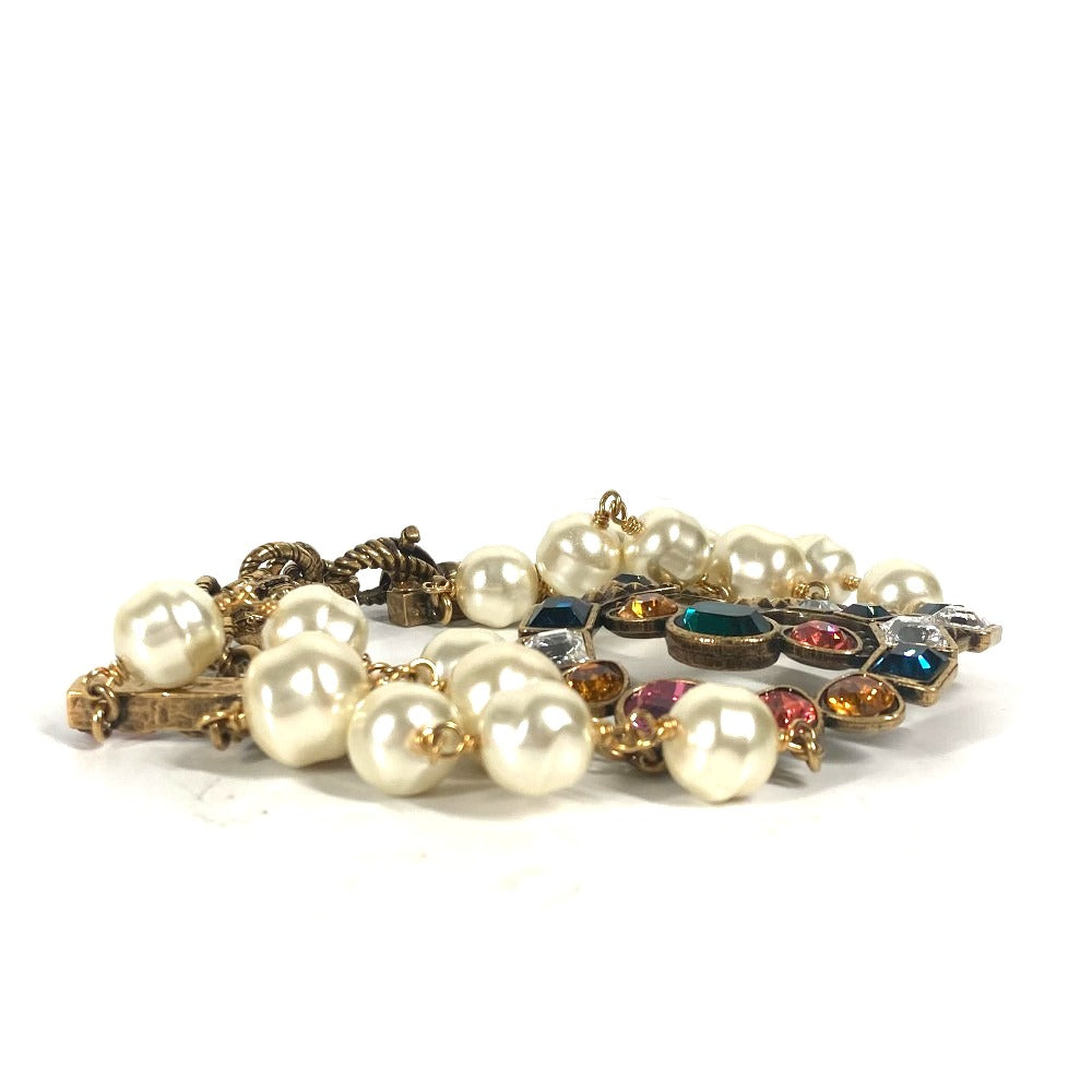 GUCCI bracelet metal Gold x Multicolor Double G Color stone, fake pearl, rhinestone, triple row Women Used