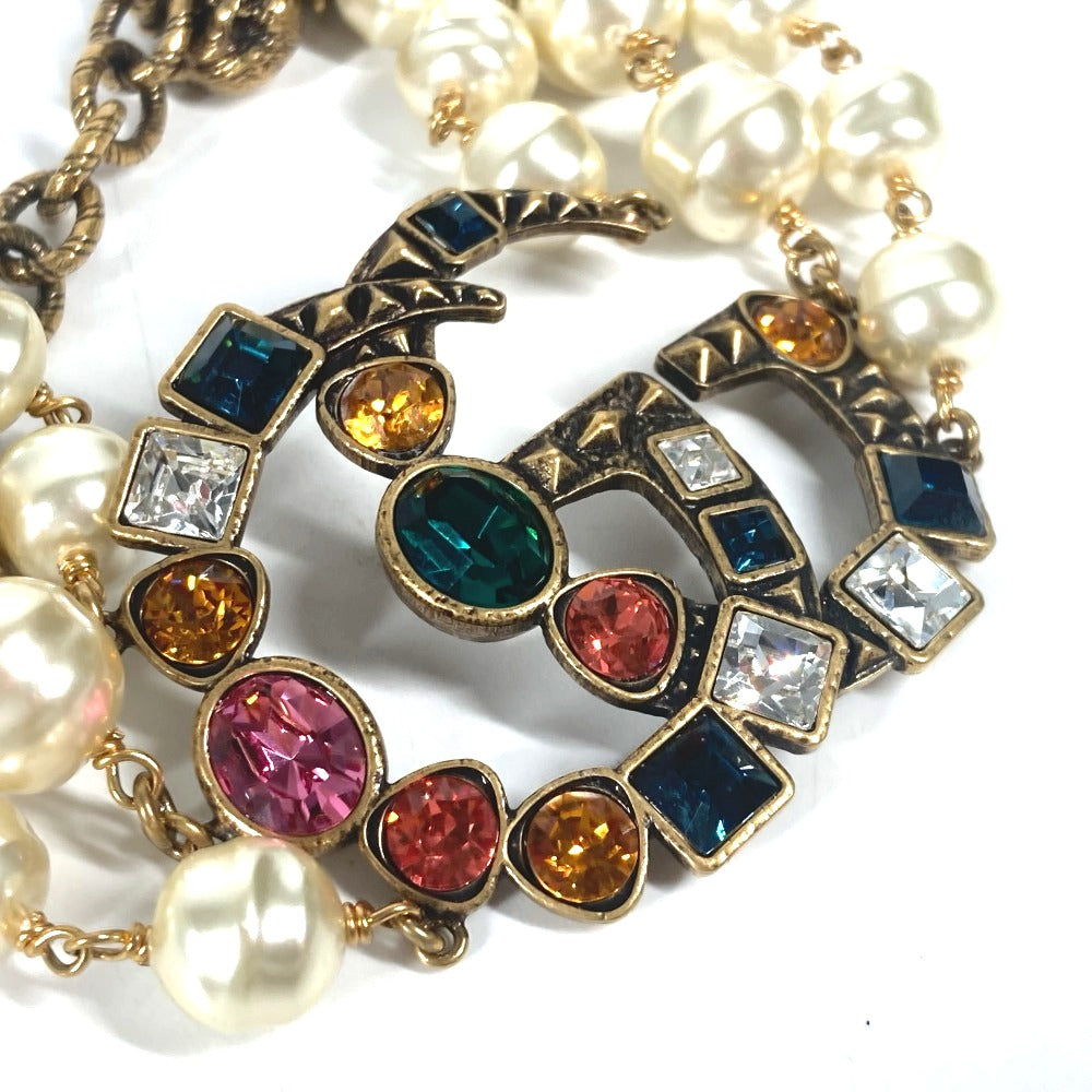 GUCCI bracelet metal Gold x Multicolor Double G Color stone, fake pearl, rhinestone, triple row Women Used
