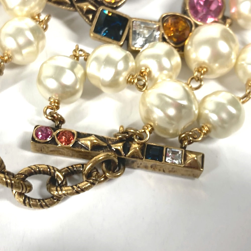 GUCCI bracelet metal Gold x Multicolor Double G Color stone, fake pearl, rhinestone, triple row Women Used