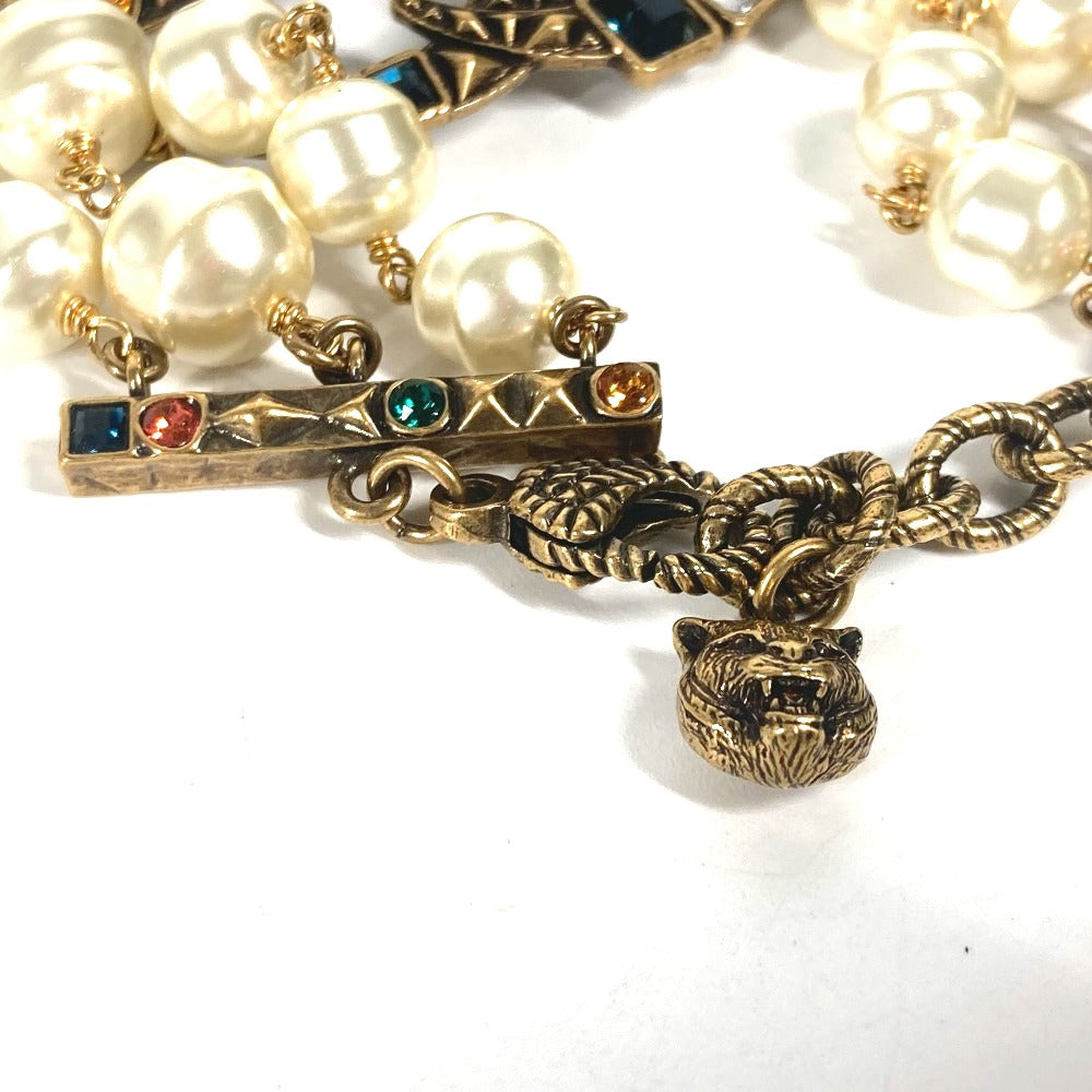 GUCCI bracelet metal Gold x Multicolor Double G Color stone, fake pearl, rhinestone, triple row Women Used