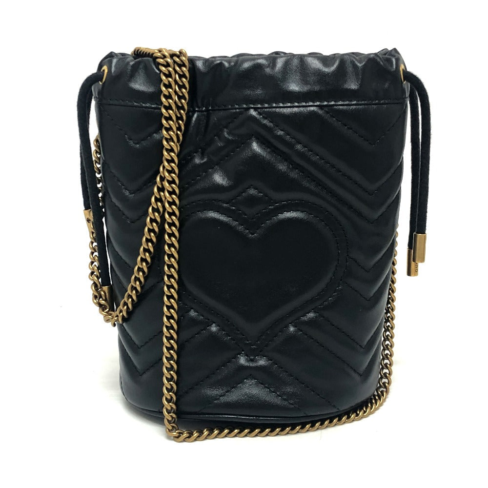 GUCCI Shoulder Bag 575163 leather black GG Marmont Double G Mini Bucket Bag Women Used