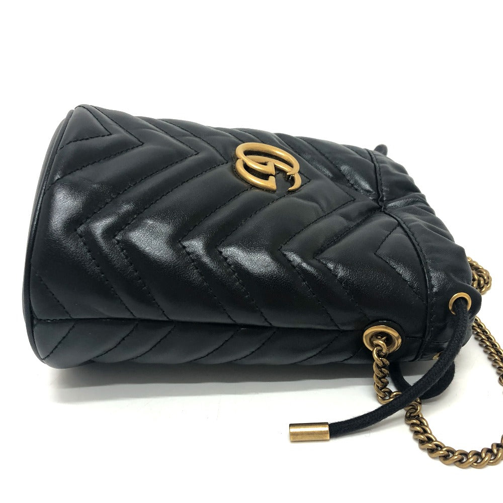 GUCCI Shoulder Bag 575163 leather black GG Marmont Double G Mini Bucket Bag Women Used