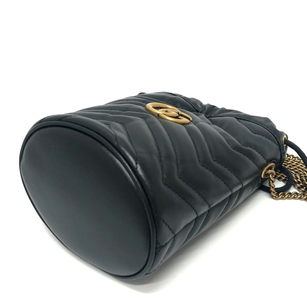 GUCCI Shoulder Bag 575163 leather black GG Marmont Double G Mini Bucket Bag Women Used