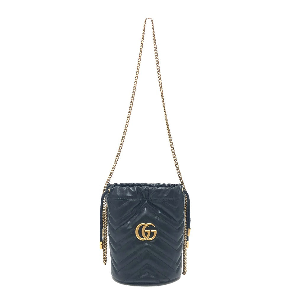 GUCCI Shoulder Bag 575163 leather black GG Marmont Double G Mini Bucket Bag Women Used