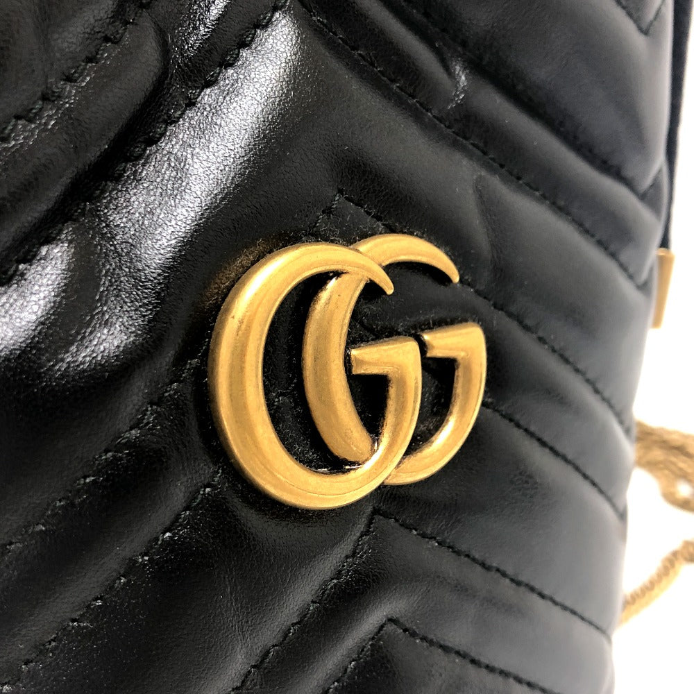 GUCCI Shoulder Bag 575163 leather black GG Marmont Double G Mini Bucket Bag Women Used
