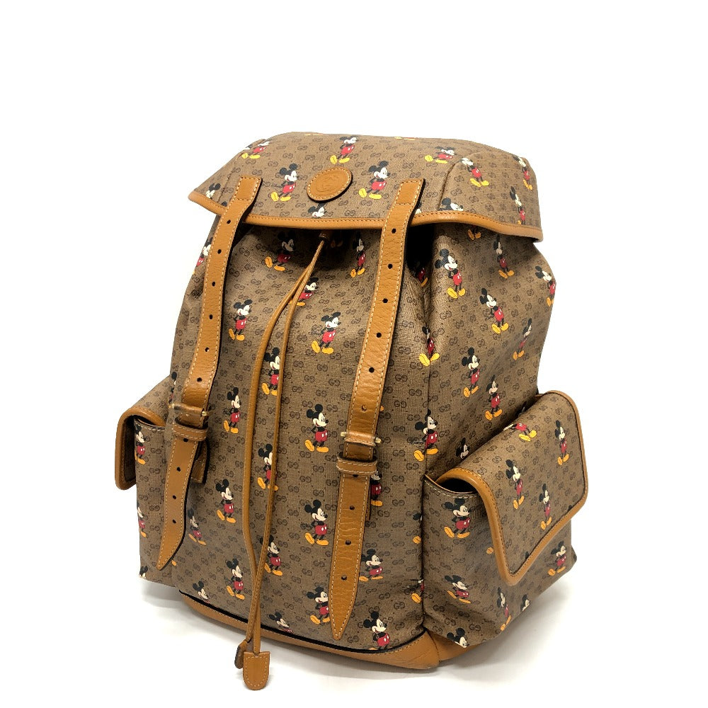 GUCCI Backpack 603898 PVC / Leather Beige x brown Mini GG Supreme Mickey Mouse DISNEY unisex(Unisex) Used