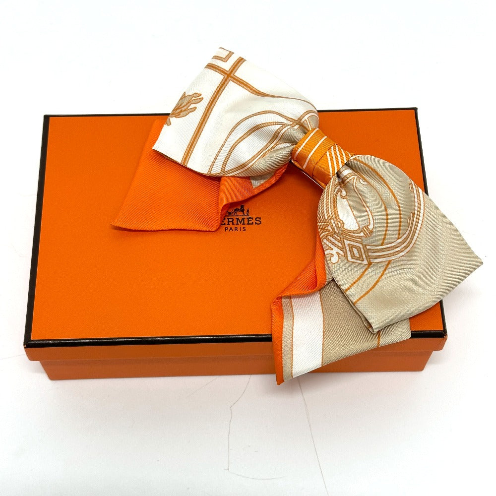 HERMES Valletta silk orange x beige x white ribbon Grenelle Exlibris Women Used