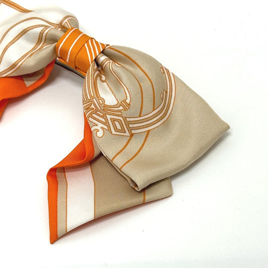 HERMES Valletta silk orange x beige x white ribbon Grenelle Exlibris Women Used