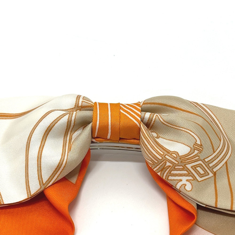 HERMES Valletta silk orange x beige x white ribbon Grenelle Exlibris Women Used