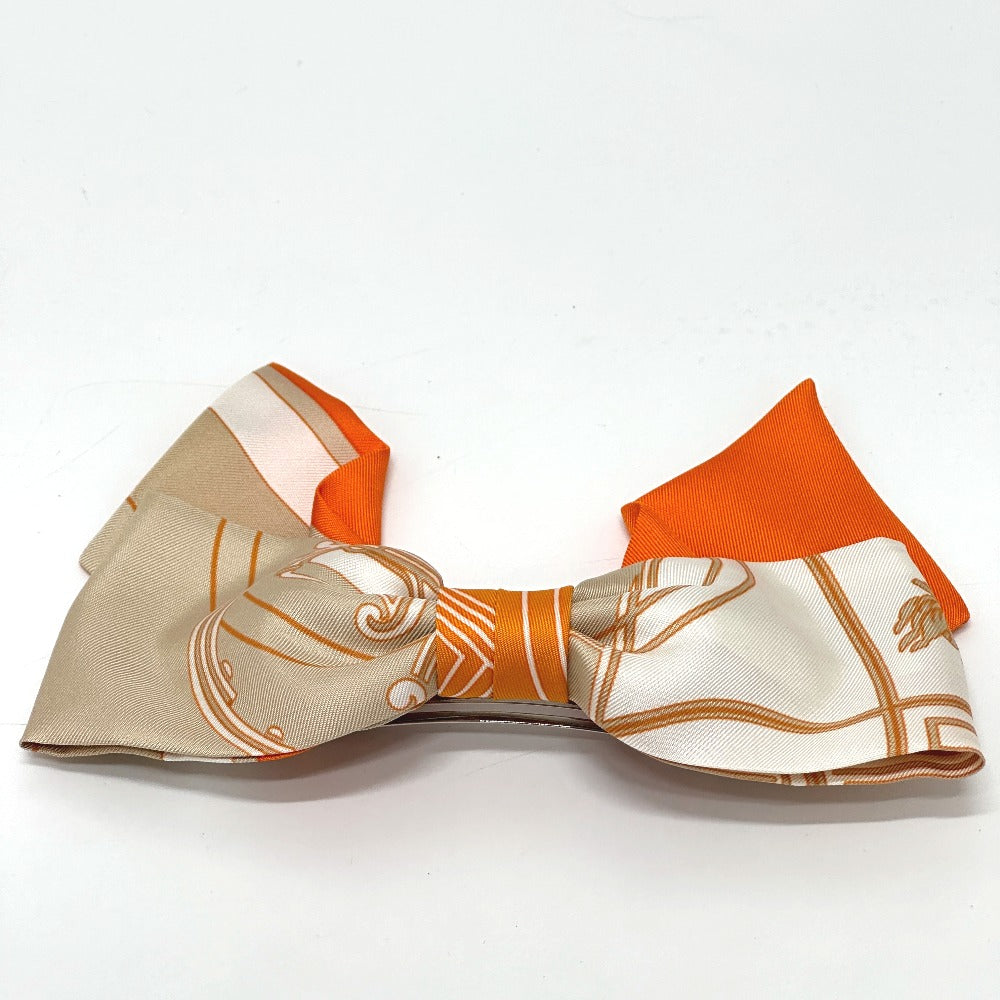 HERMES Valletta silk orange x beige x white ribbon Grenelle Exlibris Women Used