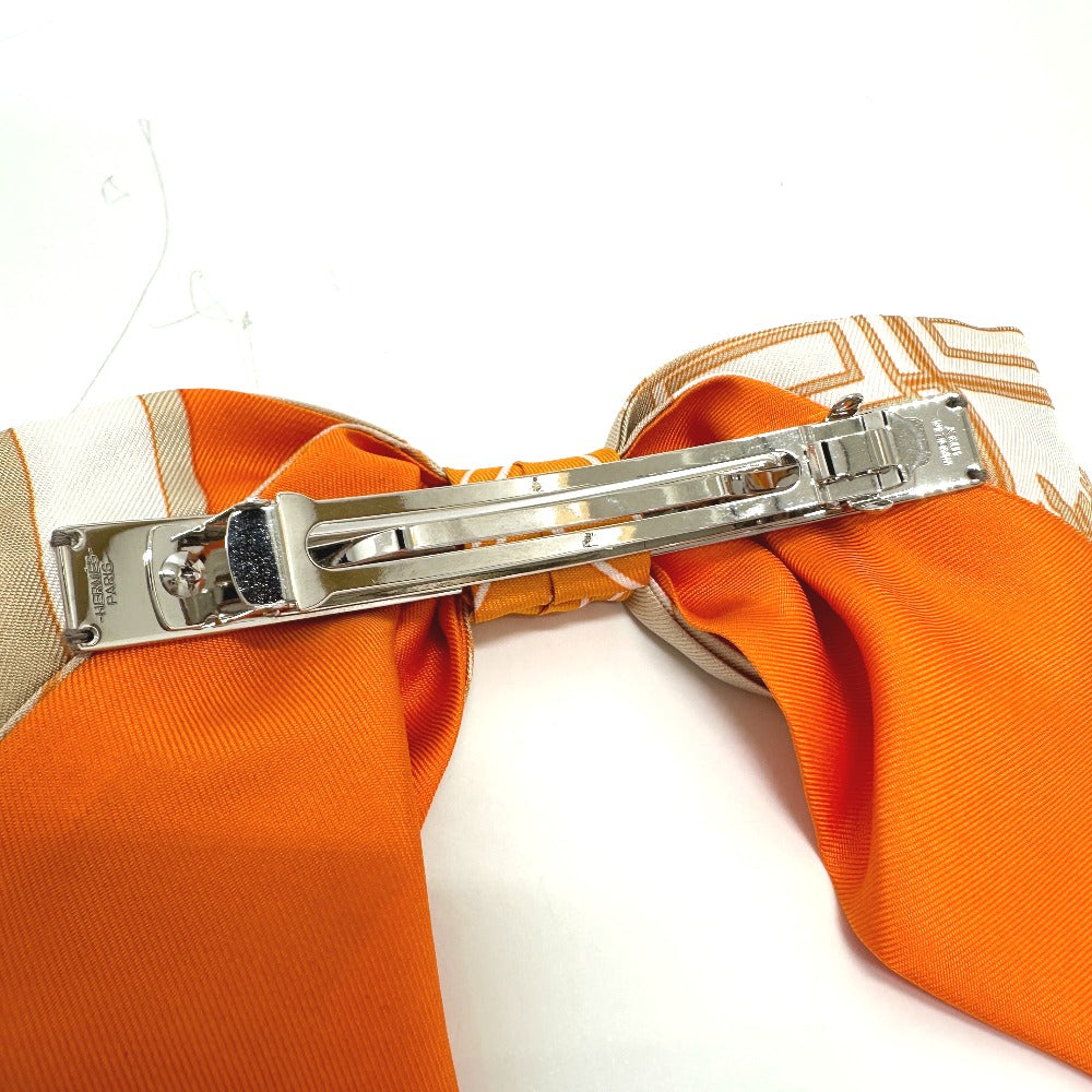 HERMES Valletta silk orange x beige x white ribbon Grenelle Exlibris Women Used