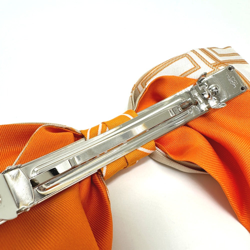 HERMES Valletta silk orange x beige x white ribbon Grenelle Exlibris Women Used