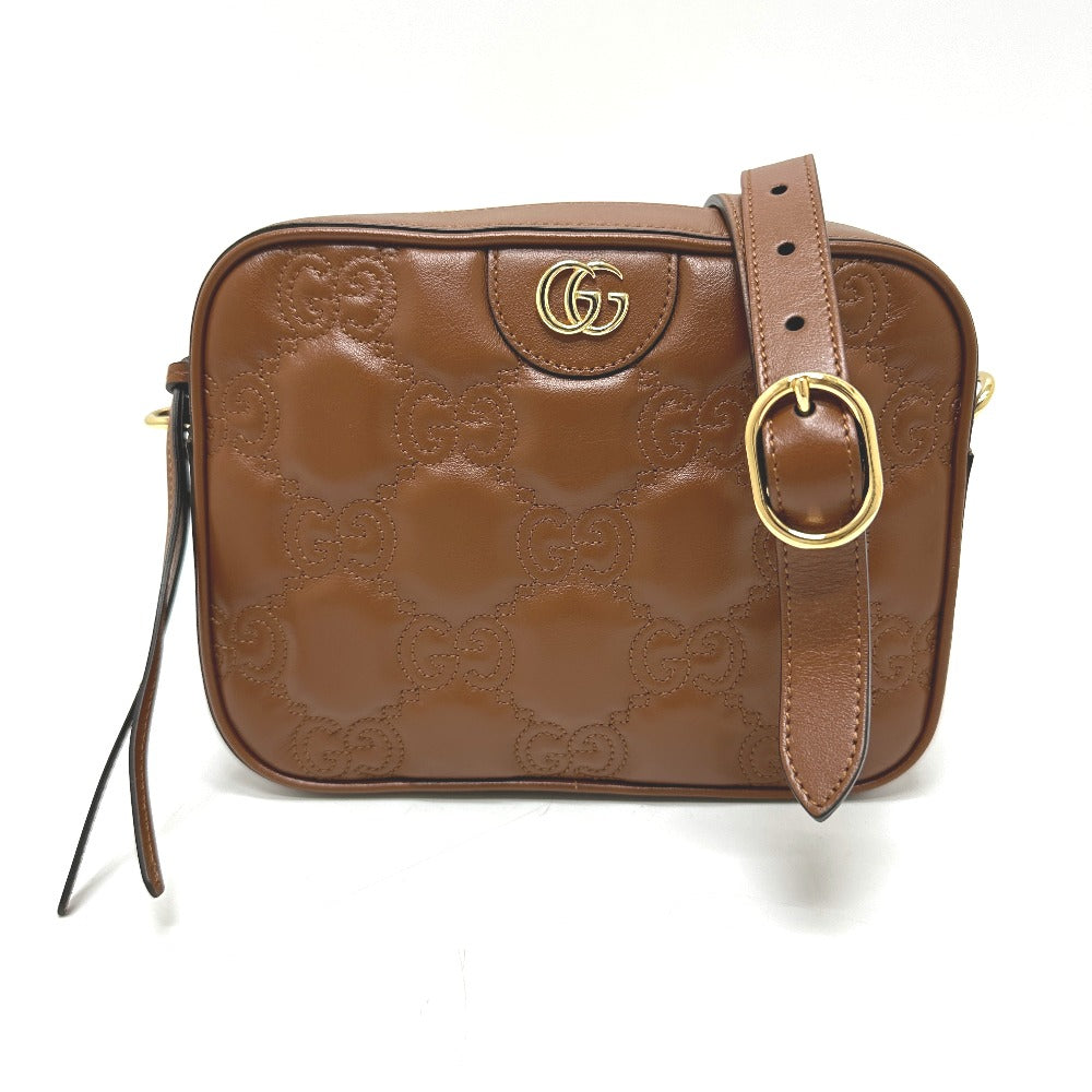 GUCCI Shoulder Bag 702234 leather Brown GG Matelasse Double G Small Women Used
