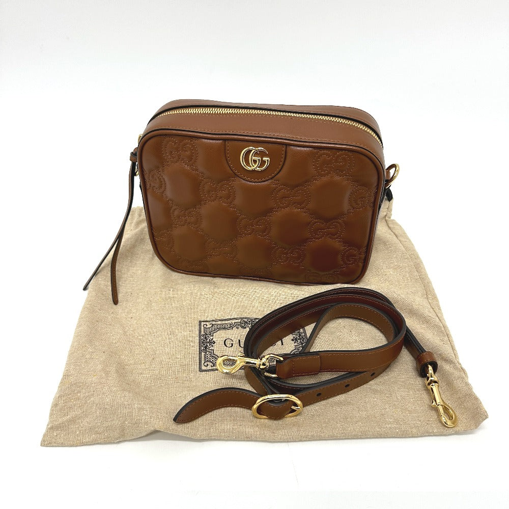 GUCCI Shoulder Bag 702234 leather Brown GG Matelasse Double G Small Women Used