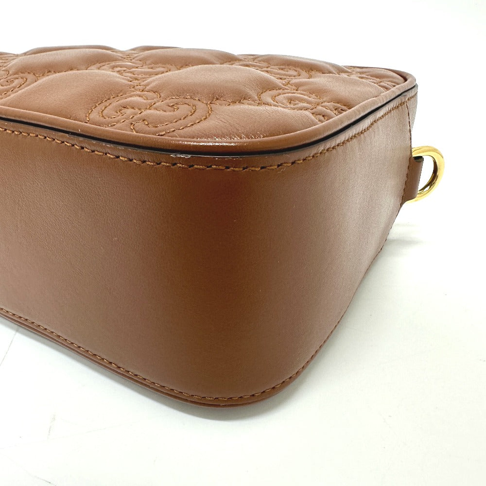 GUCCI Shoulder Bag 702234 leather Brown GG Matelasse Double G Small Women Used
