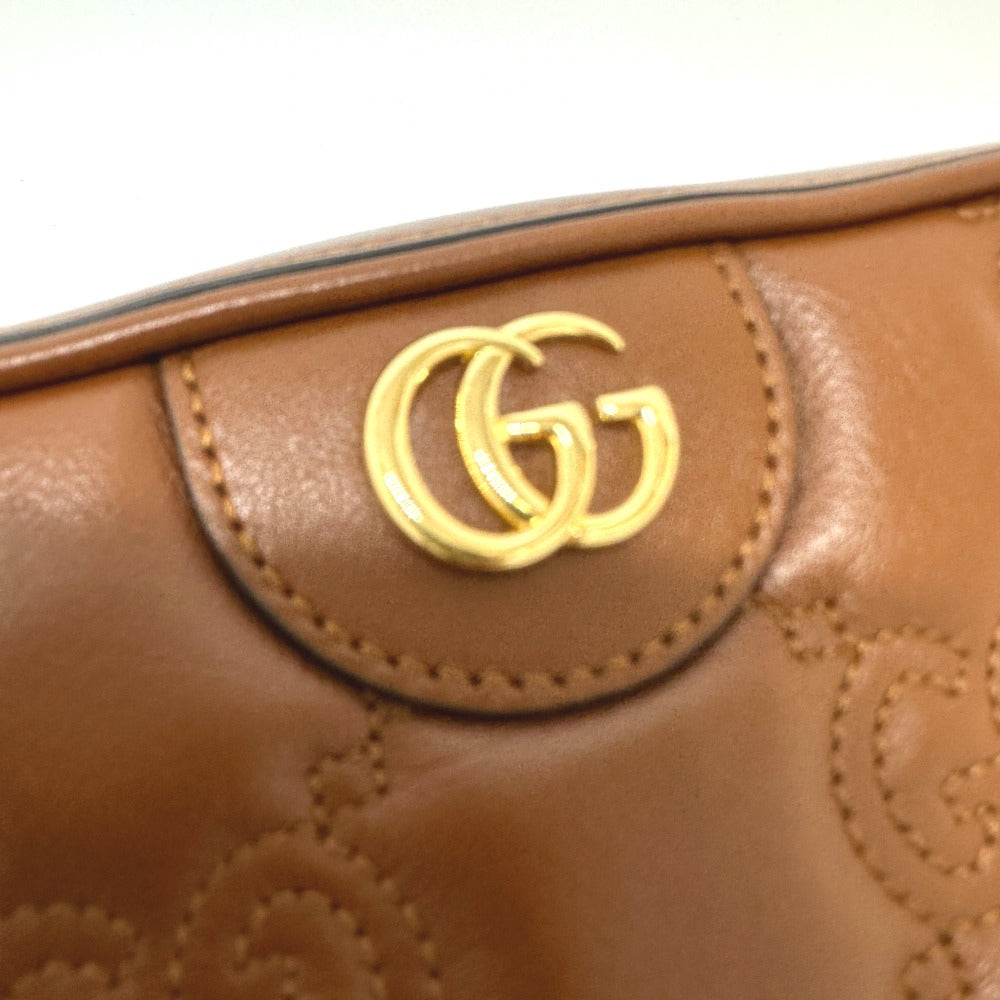 GUCCI Shoulder Bag 702234 leather Brown GG Matelasse Double G Small Women Used