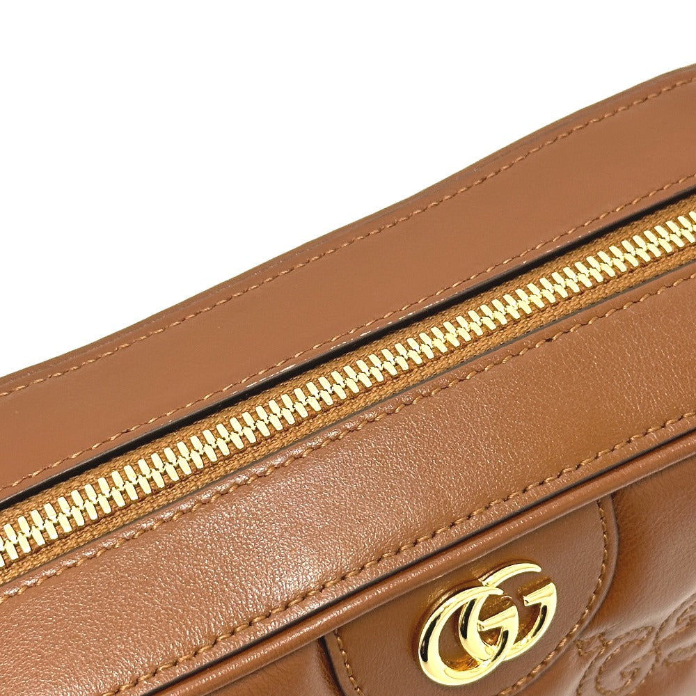 GUCCI Shoulder Bag 702234 leather Brown GG Matelasse Double G Small Women Used