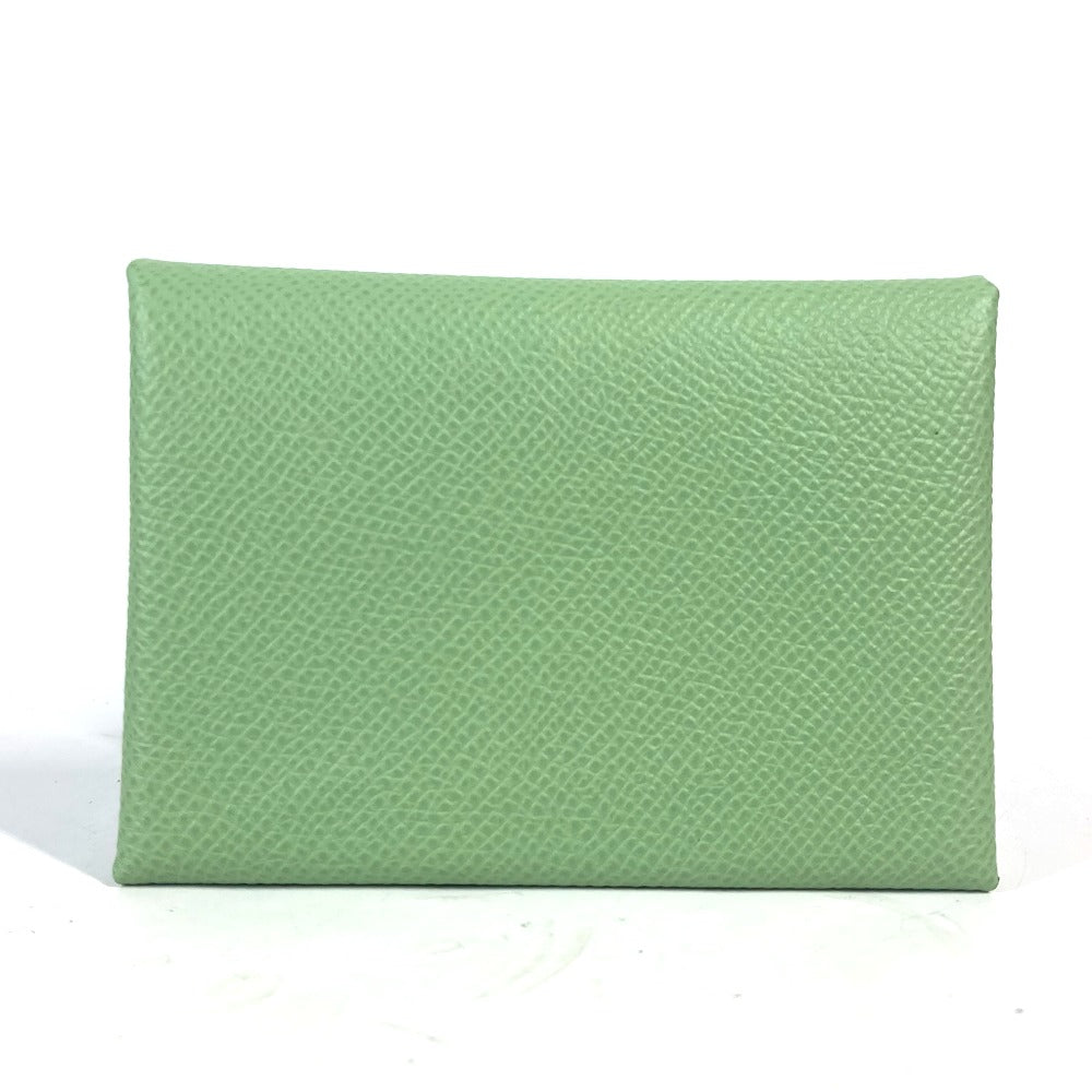 HERMES Coin case Epsom green Bifold Wallet Slim Calvi duo unisex(Unisex) Used