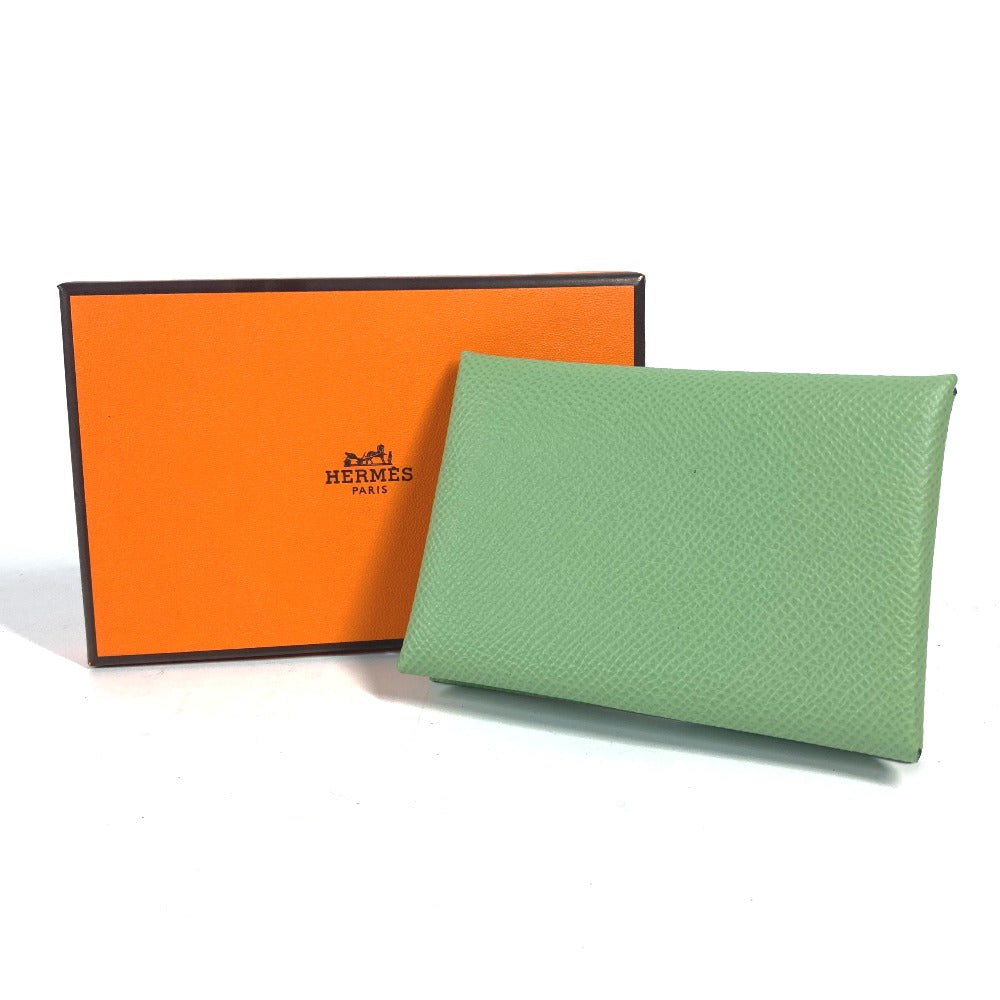 HERMES Coin case Epsom green Bifold Wallet Slim Calvi duo unisex(Unisex) Used