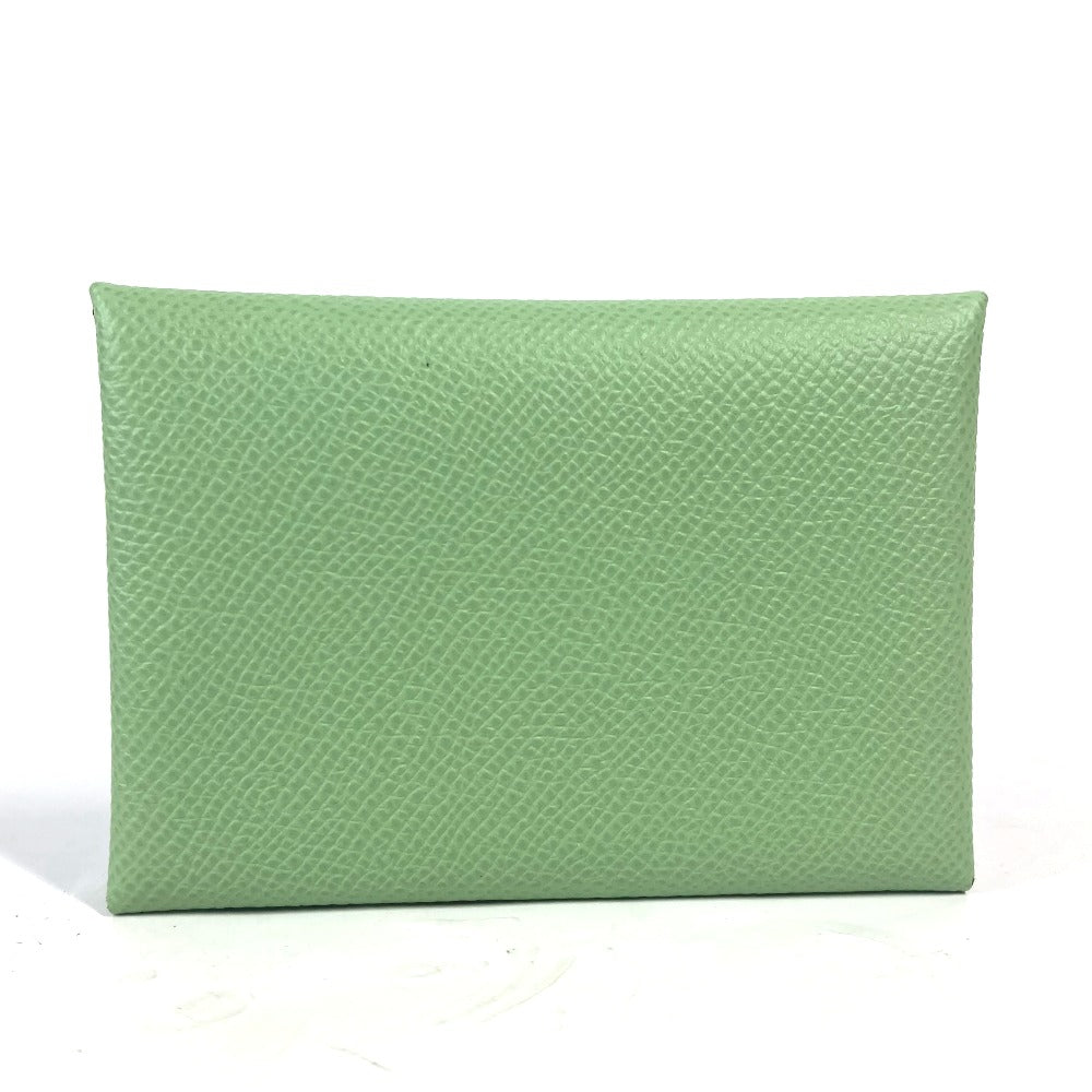 HERMES Coin case Epsom green Bifold Wallet Slim Calvi duo unisex(Unisex) Used
