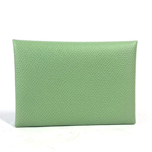 HERMES Coin case Epsom green Bifold Wallet Slim Calvi duo unisex(Unisex) Used