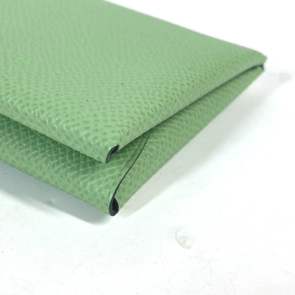HERMES Coin case Epsom green Bifold Wallet Slim Calvi duo unisex(Unisex) Used