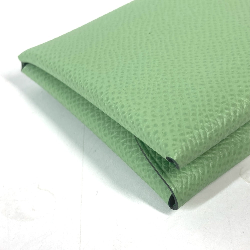 HERMES Coin case Epsom green Bifold Wallet Slim Calvi duo unisex(Unisex) Used