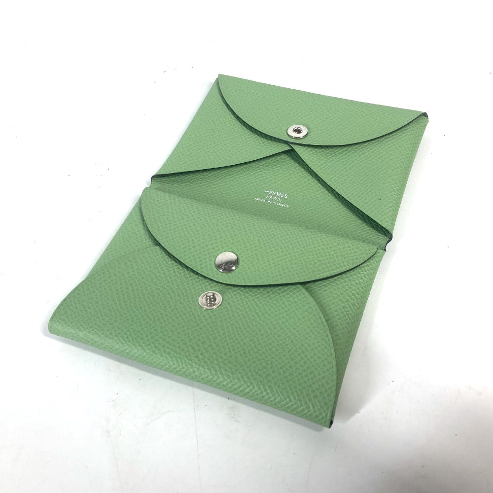 HERMES Coin case Epsom green Bifold Wallet Slim Calvi duo unisex(Unisex) Used