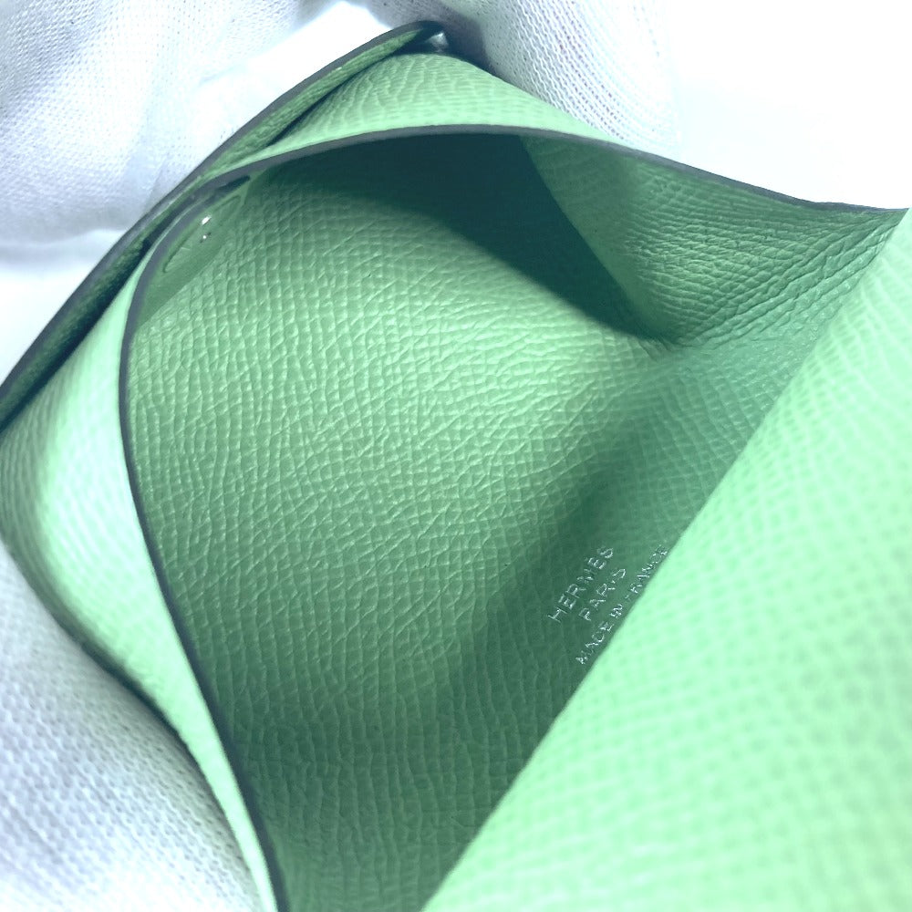 HERMES Coin case Epsom green Bifold Wallet Slim Calvi duo unisex(Unisex) Used