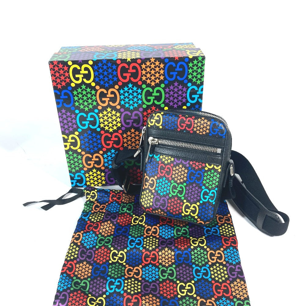 GUCCI Shoulder Bag 598103 leather Black x multicolor GG psychedelic Crossbody unisex(Unisex) Used