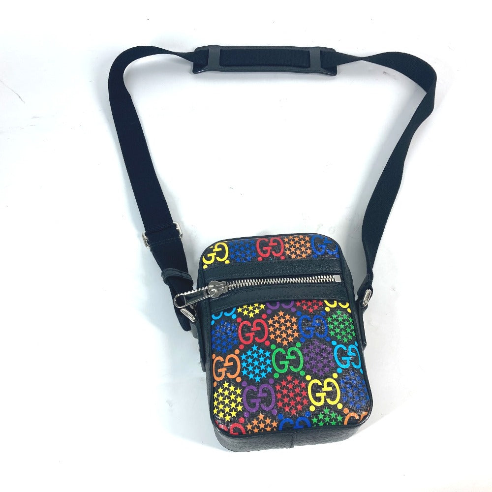 GUCCI Shoulder Bag 598103 leather Black x multicolor GG psychedelic Crossbody unisex(Unisex) Used