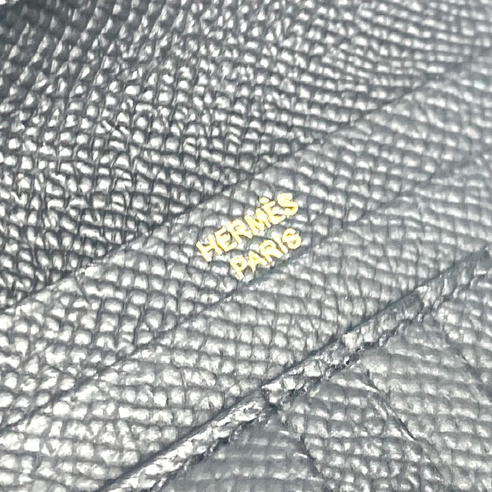 HERMES Folded wallet Epsom black H logo BEAN Compact Women Used