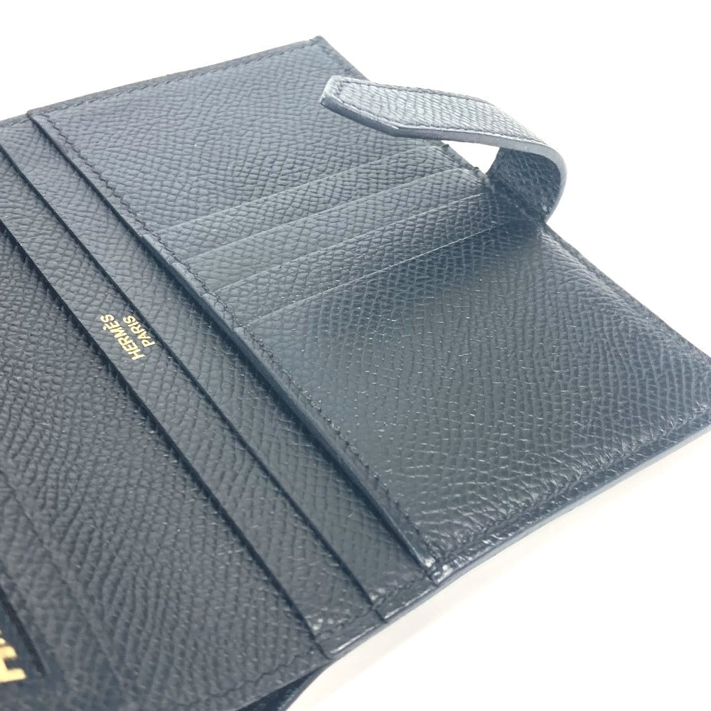 HERMES Folded wallet Epsom black H logo BEAN Compact Women Used
