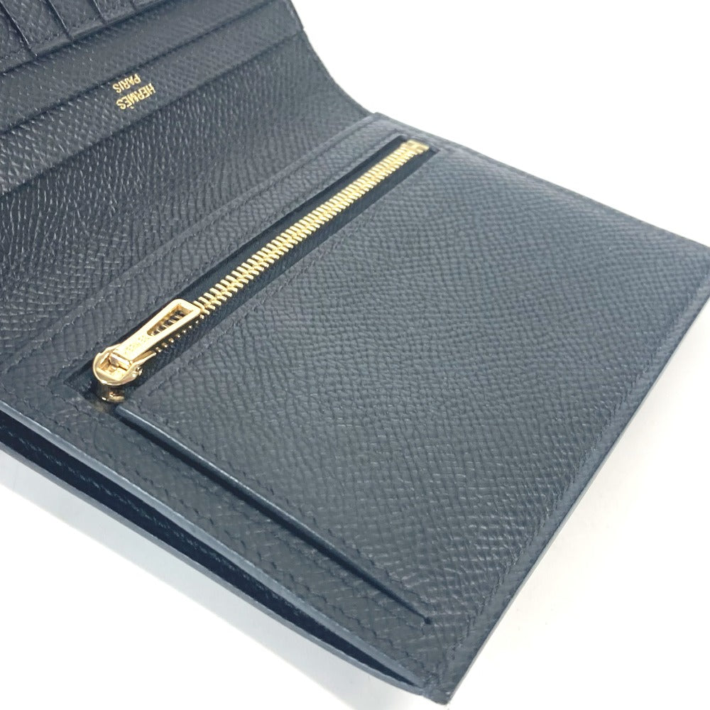 HERMES Folded wallet Epsom black H logo BEAN Compact Women Used