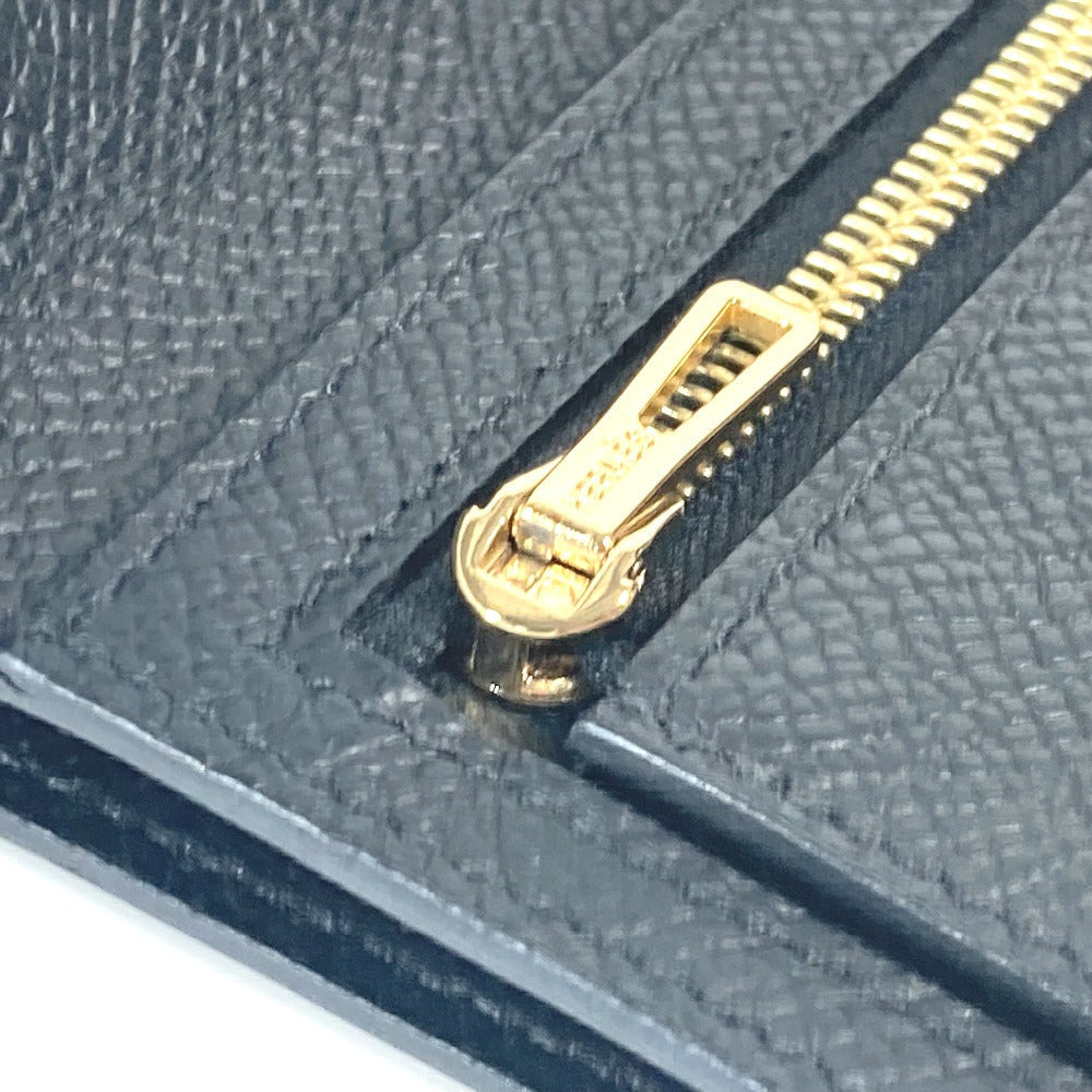 HERMES Folded wallet Epsom black H logo BEAN Compact Women Used