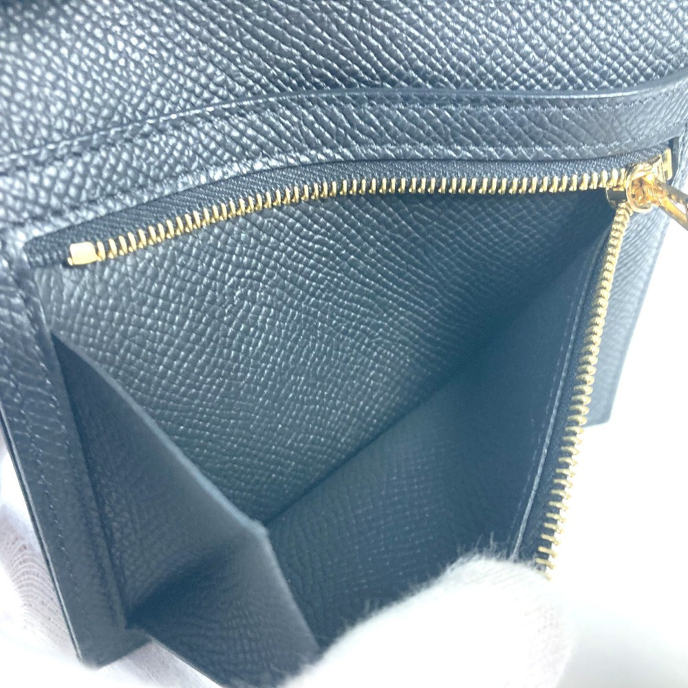 HERMES Folded wallet Epsom black H logo BEAN Compact Women Used