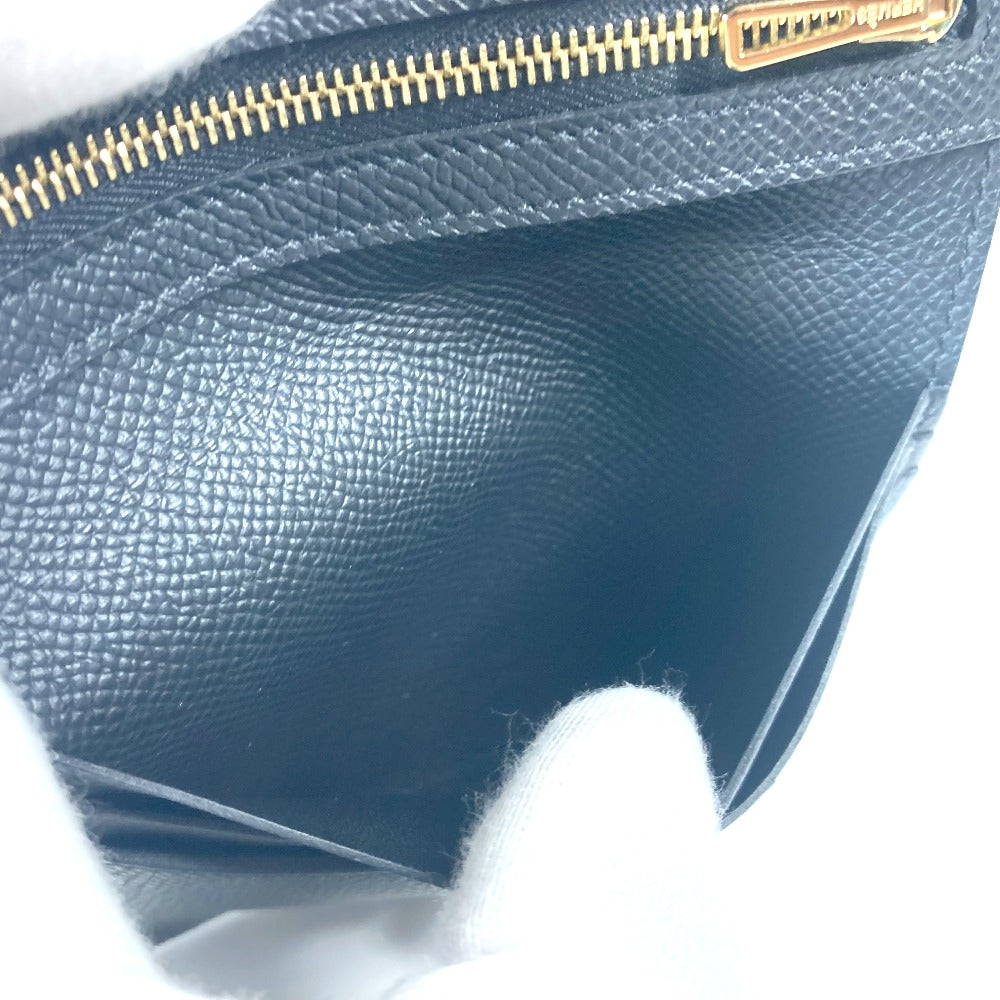HERMES Folded wallet Epsom black H logo BEAN Compact Women Used