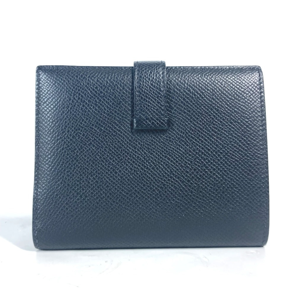 HERMES Folded wallet Epsom black H logo BEAN Compact Women Used