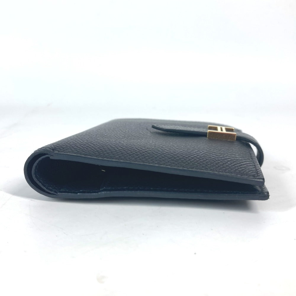 HERMES Folded wallet Epsom black H logo BEAN Compact Women Used