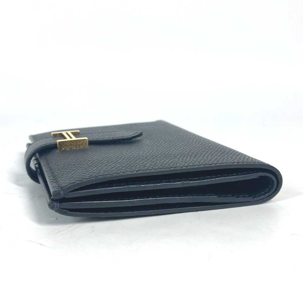 HERMES Folded wallet Epsom black H logo BEAN Compact Women Used