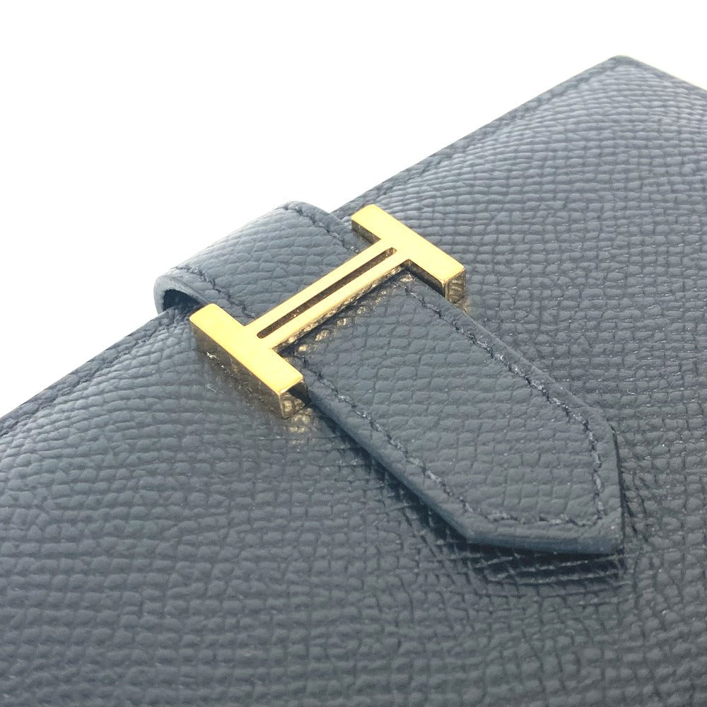 HERMES Folded wallet Epsom black H logo BEAN Compact Women Used