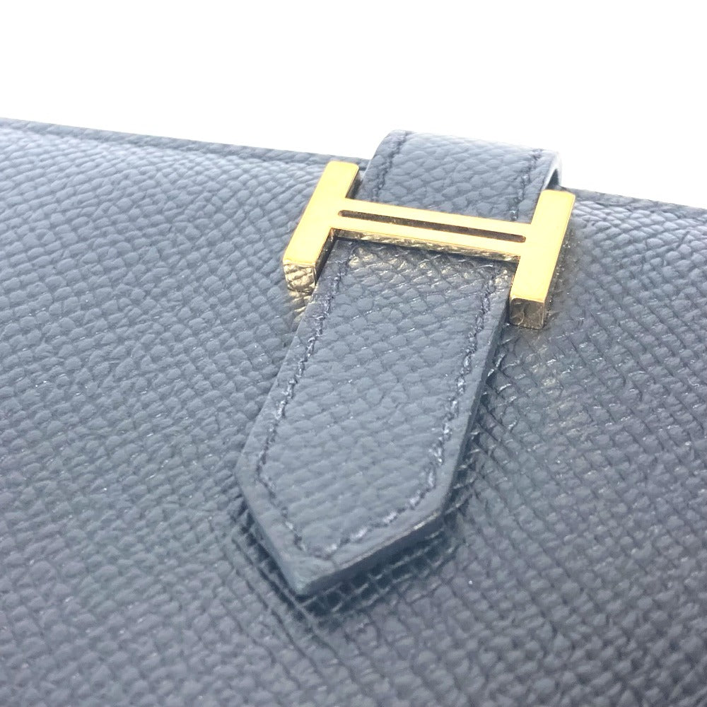 HERMES Folded wallet Epsom black H logo BEAN Compact Women Used