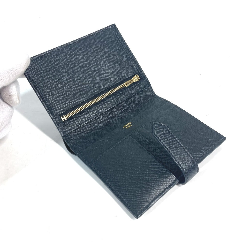 HERMES Folded wallet Epsom black H logo BEAN Compact Women Used