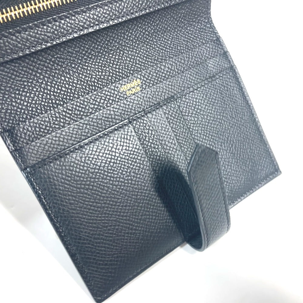 HERMES Folded wallet Epsom black H logo BEAN Compact Women Used
