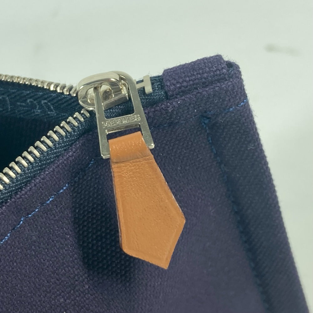 HERMES Pouch cotton Navy logo flat Yachting PM unisex(Unisex) Used