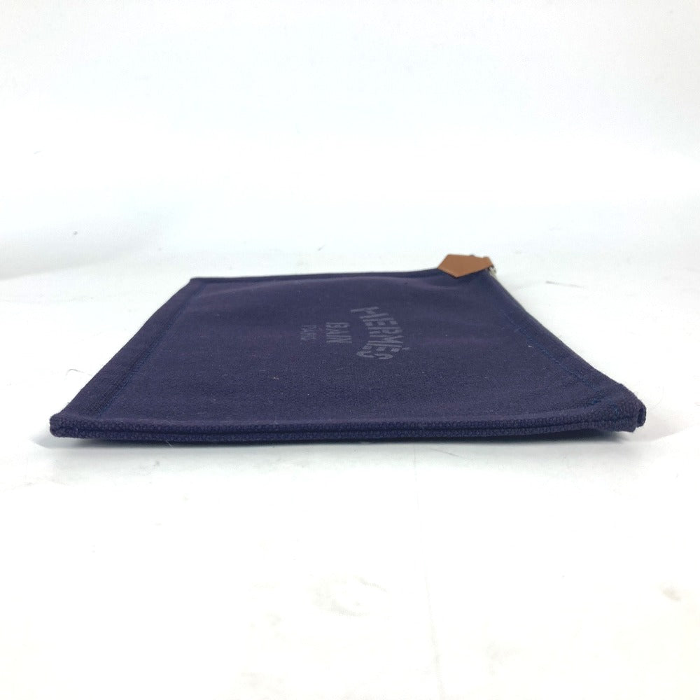 HERMES Pouch cotton Navy logo flat Yachting PM unisex(Unisex) Used