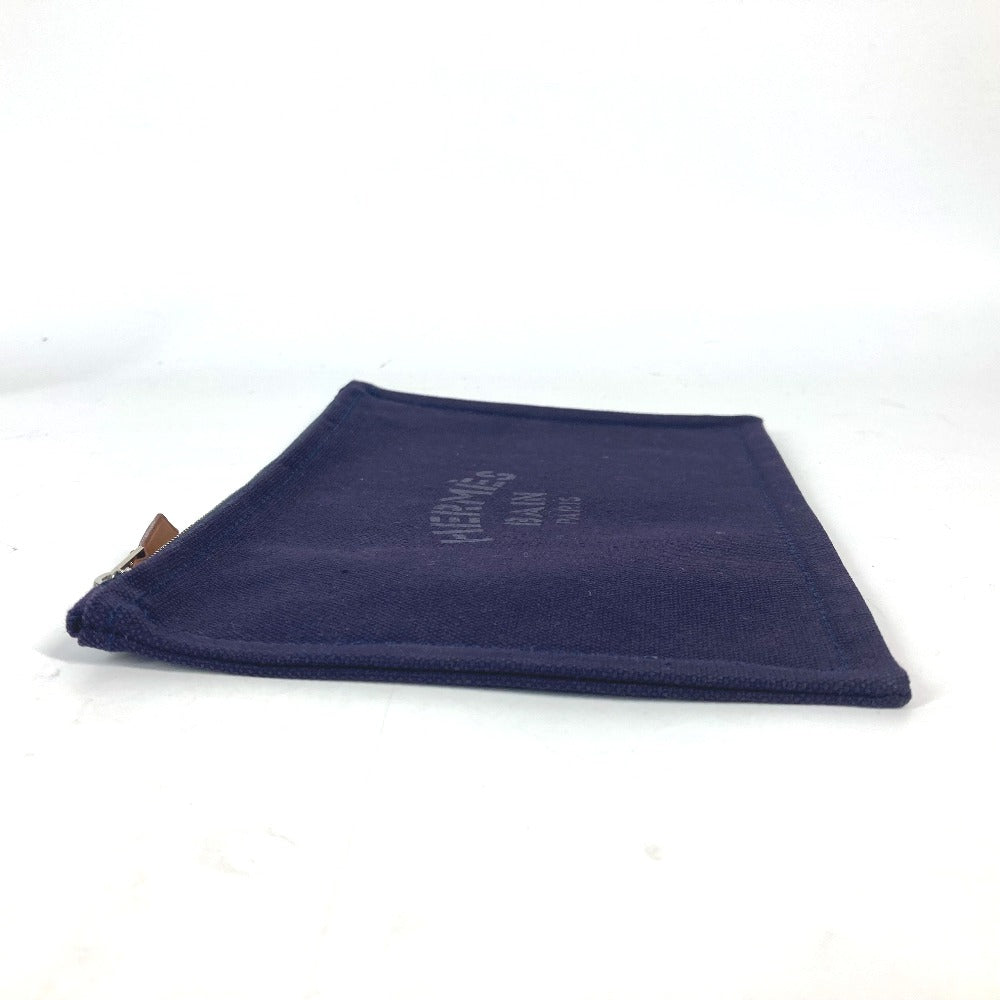 HERMES Pouch cotton Navy logo flat Yachting PM unisex(Unisex) Used