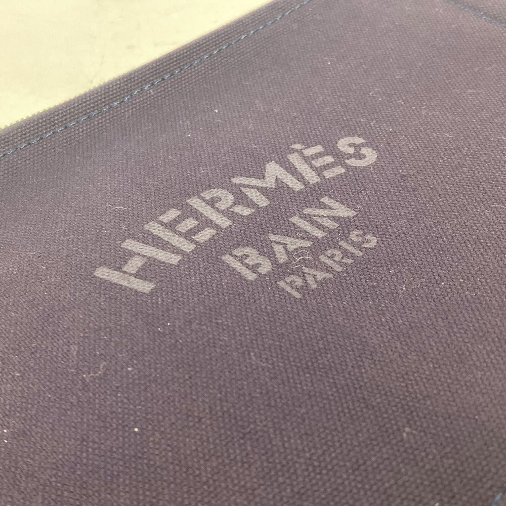 HERMES Pouch cotton Navy logo flat Yachting PM unisex(Unisex) Used