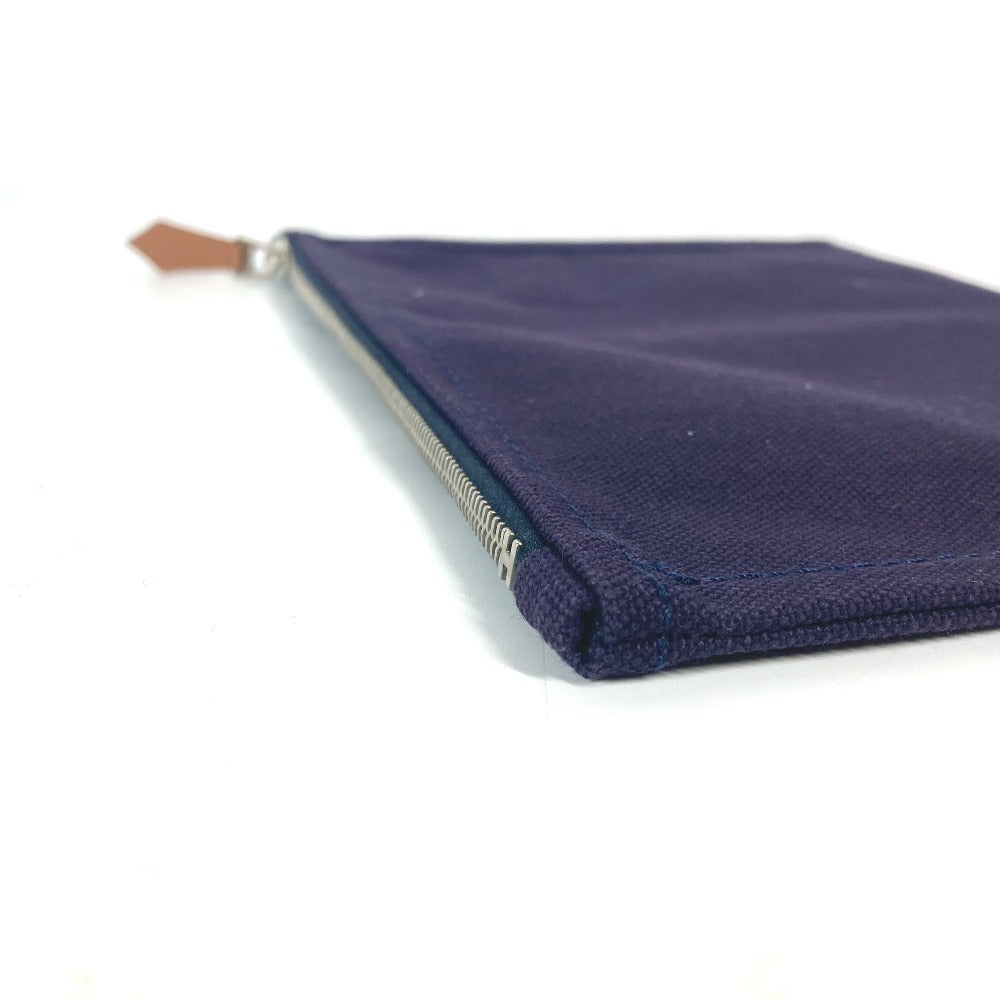 HERMES Pouch cotton Navy logo flat Yachting PM unisex(Unisex) Used
