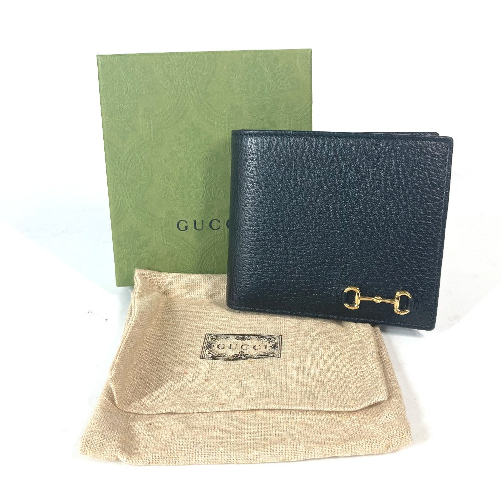 GUCCI Folded wallet 700464 leather black Mini wallet Horsebit mens Used